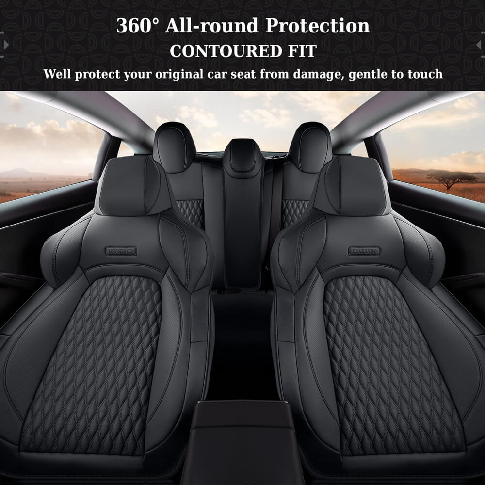 Coverado Custom Fit 2024 Tesla Model 3 Car Seat Covers Premium Leather Front and Back Auto Seat Protectors