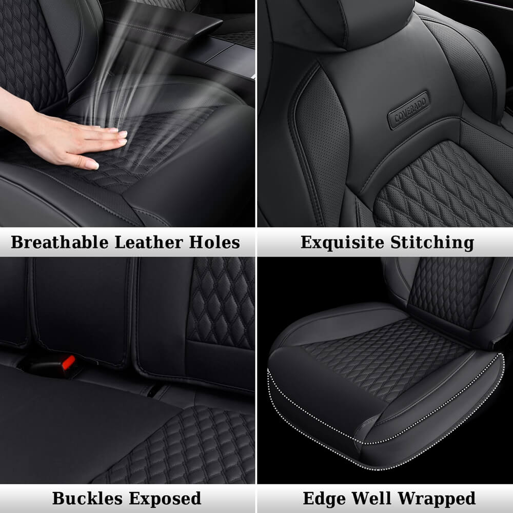 Coverado Custom Fit 2024 Tesla Model 3 Car Seat Covers Premium Leather Front and Back Auto Seat Protectors