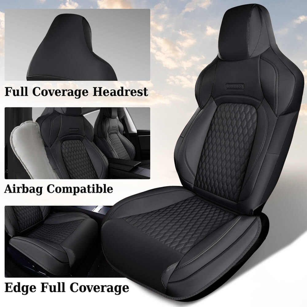 Coverado Custom Fit 2024 Tesla Model 3 Car Seat Covers Premium Leather Front and Back Auto Seat Protectors