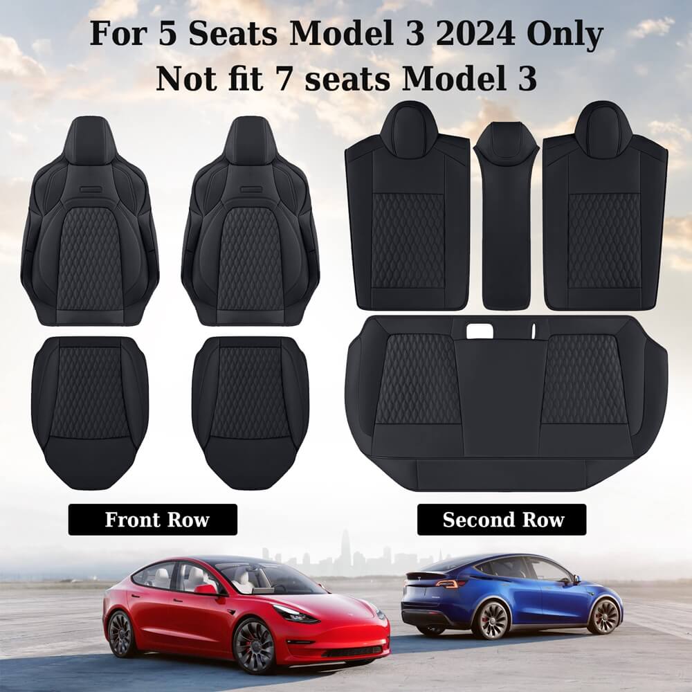 Coverado Custom Fit 2024 Tesla Model 3 Car Seat Covers Premium Leather Front and Back Auto Seat Protectors