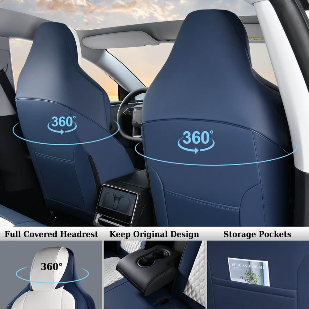 Coverado Custom Fit 2024 Tesla Model 3 Car Seat Covers Premium Leather Front and Back Auto Seat Protectors