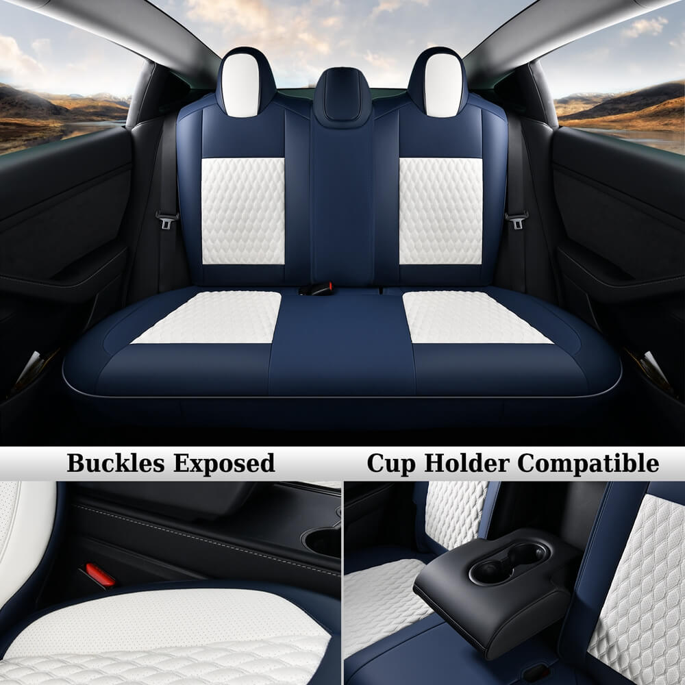 Coverado Custom Fit 2024 Tesla Model 3 Car Seat Covers Premium Leather Front and Back Auto Seat Protectors