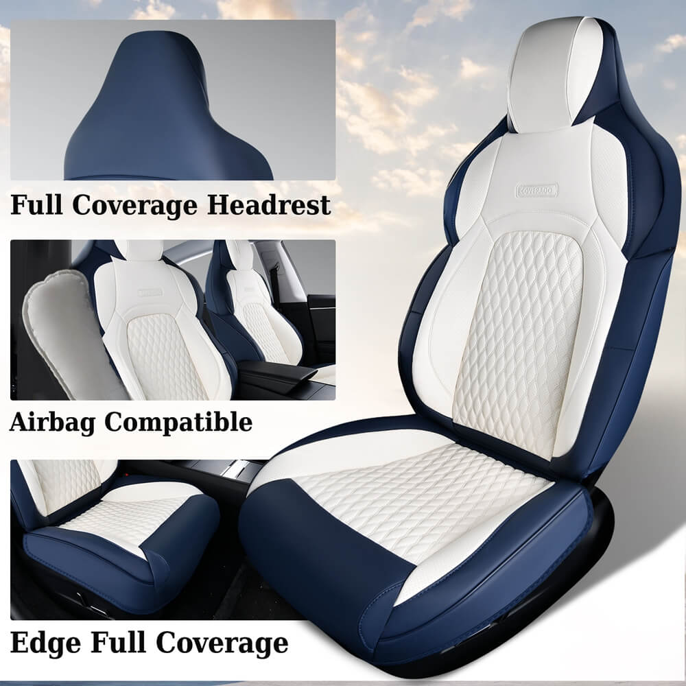 Coverado Custom Fit 2024 Tesla Model 3 Car Seat Covers Premium Leather Front and Back Auto Seat Protectors