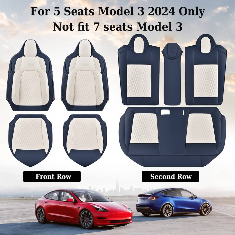 Coverado Custom Fit 2024 Tesla Model 3 Car Seat Covers Premium Leather Front and Back Auto Seat Protectors