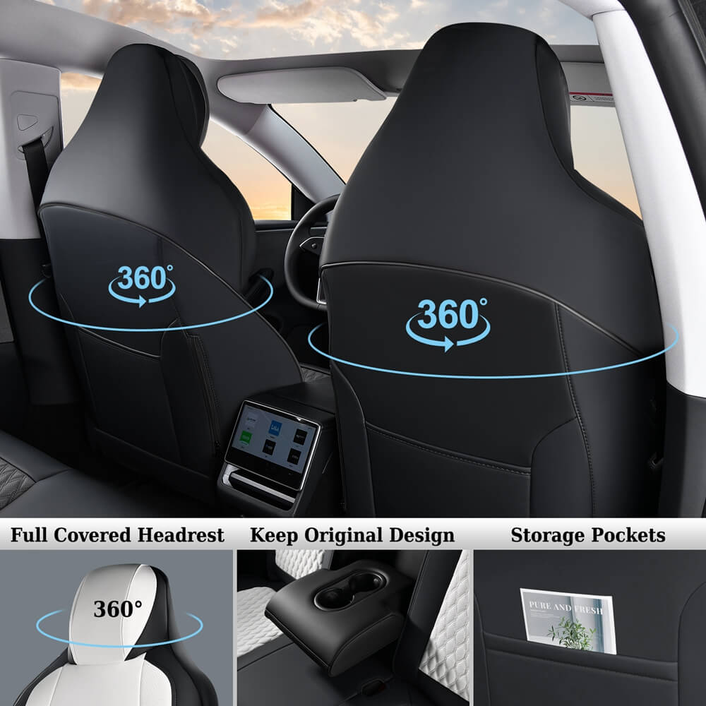 Coverado Custom Fit 2024 Tesla Model 3 Car Seat Covers Premium Leather Front and Back Auto Seat Protectors