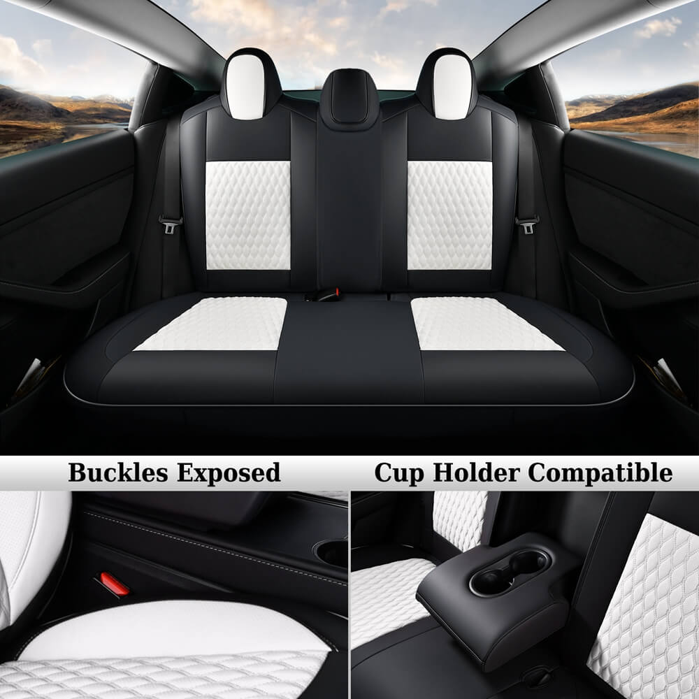 Coverado Custom Fit 2024 Tesla Model 3 Car Seat Covers Premium Leather Front and Back Auto Seat Protectors