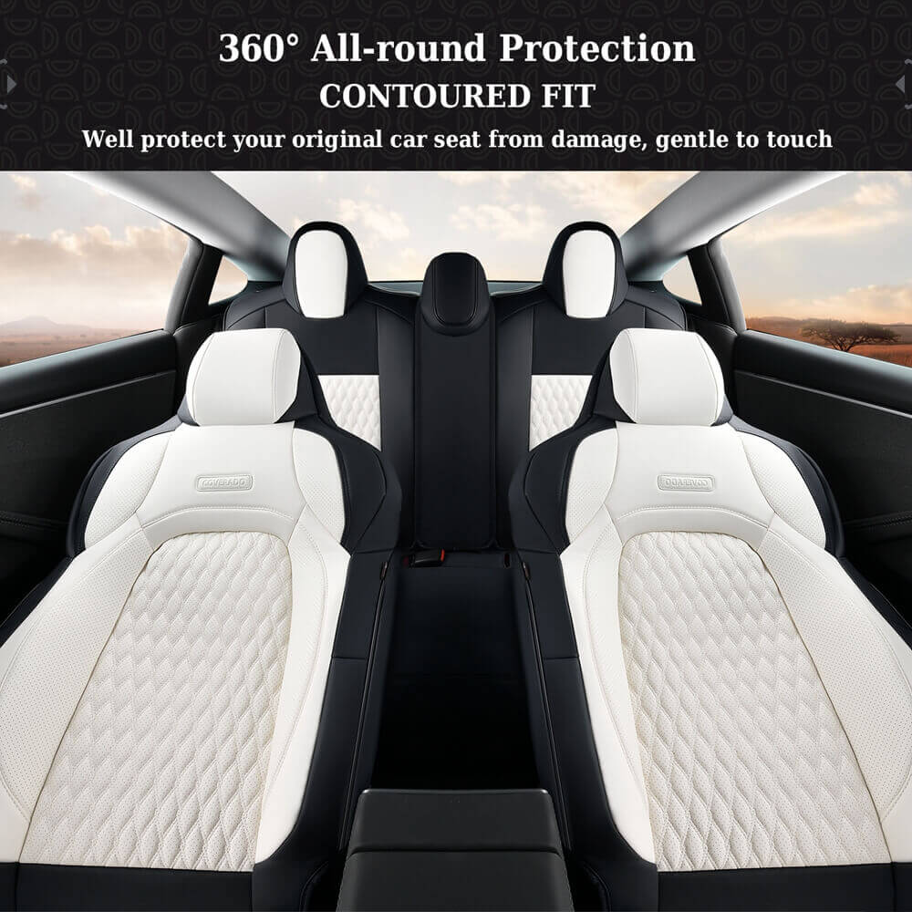 Coverado Custom Fit 2024 Tesla Model 3 Car Seat Covers Premium Leather Front and Back Auto Seat Protectors