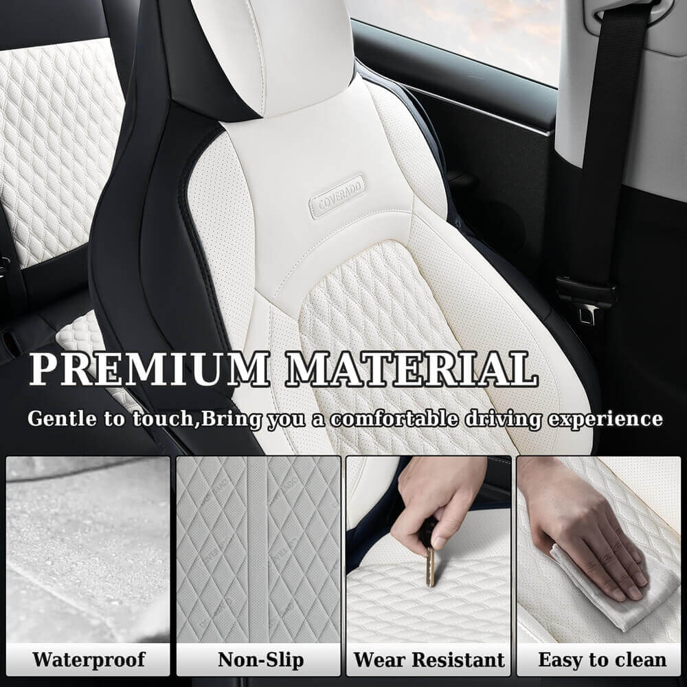 Coverado Custom Fit 2024 Tesla Model 3 Car Seat Covers Premium Leather Front and Back Auto Seat Protectors