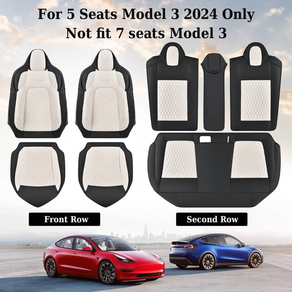 Coverado Custom Fit 2024 Tesla Model 3 Car Seat Covers Premium Leather Front and Back Auto Seat Protectors