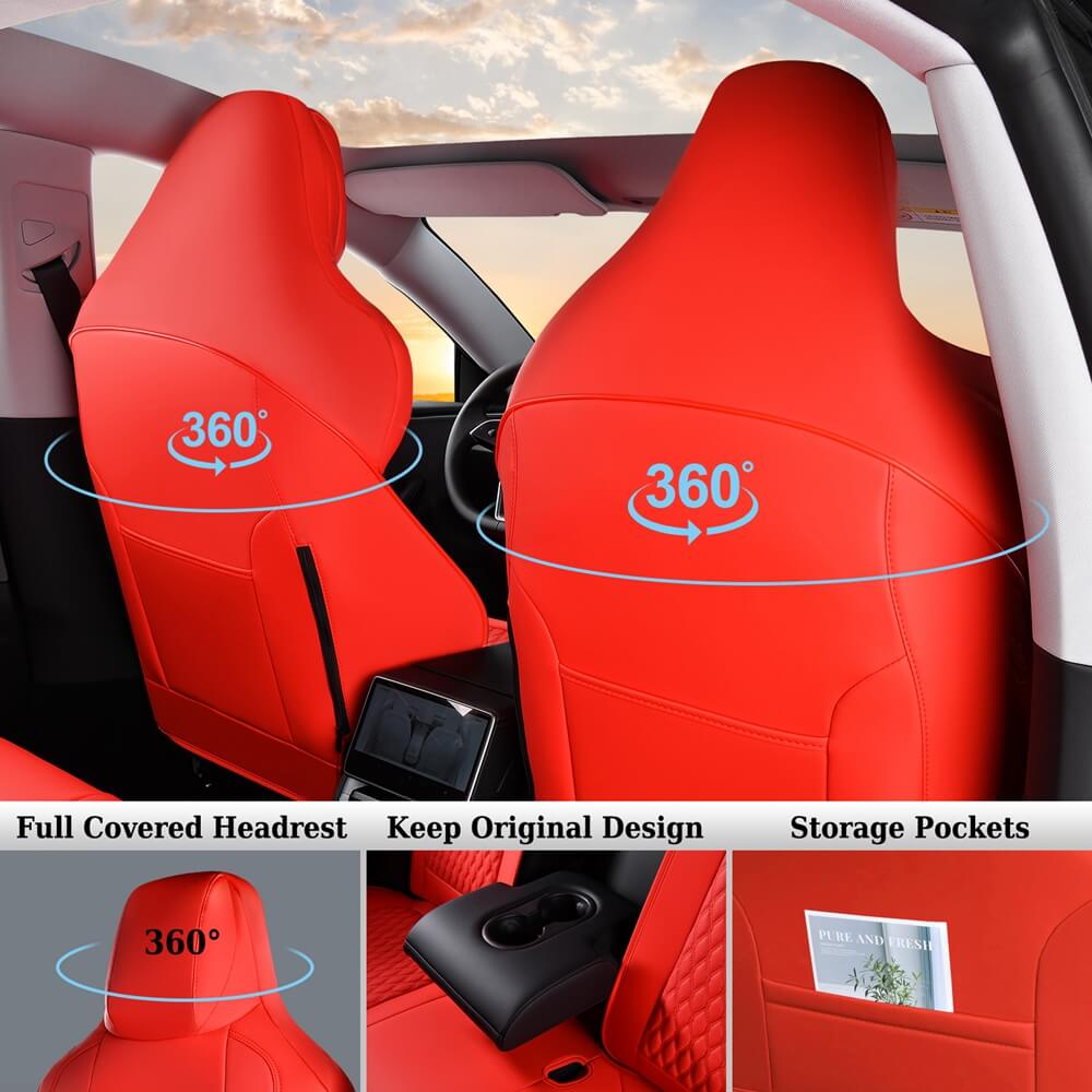 Coverado Custom Fit 2024 Tesla Model 3 Car Seat Covers Premium Leather Front and Back Auto Seat Protectors