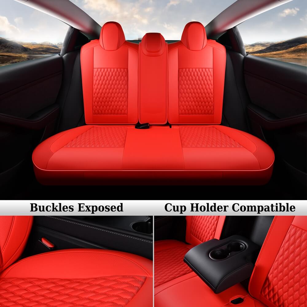 Coverado Custom Fit 2024 Tesla Model 3 Car Seat Covers Premium Leather Front and Back Auto Seat Protectors