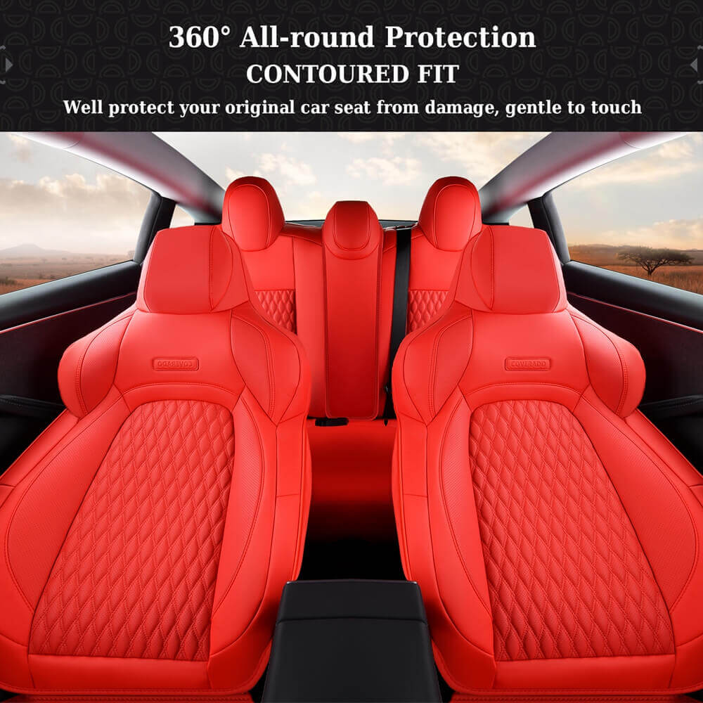 Coverado Custom Fit 2024 Tesla Model 3 Car Seat Covers Premium Leather Front and Back Auto Seat Protectors