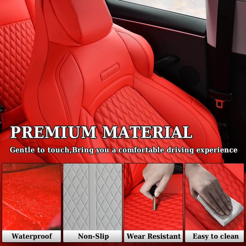 Coverado Custom Fit 2024 Tesla Model 3 Car Seat Covers Premium Leather Front and Back Auto Seat Protectors