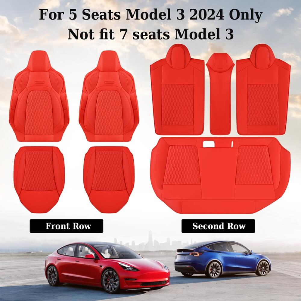 Coverado Custom Fit 2024 Tesla Model 3 Car Seat Covers Premium Leather Front and Back Auto Seat Protectors