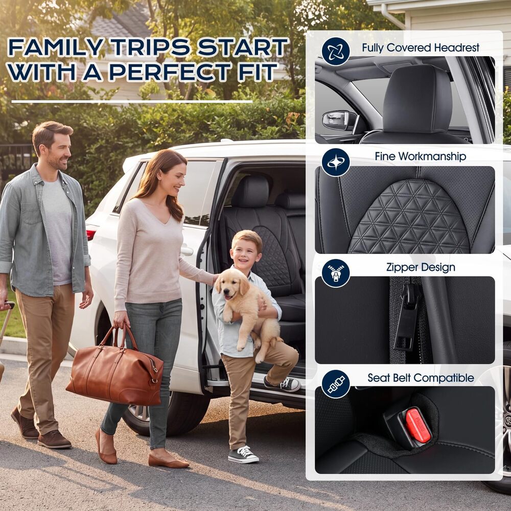 Toyota Highlander 2014-2026 Full Set Full Coverage Custom Car Seat Covers Luxury Faux Leather Seat Protector