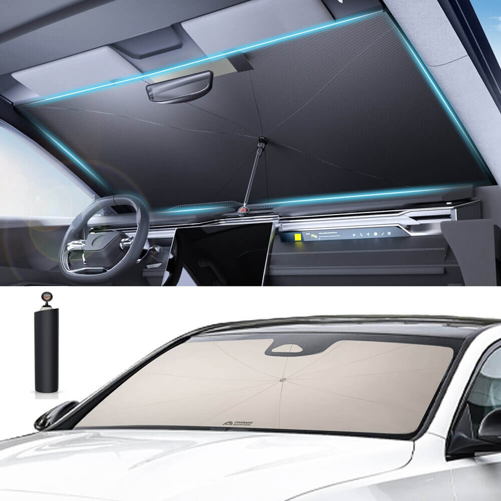 2025 New Upgrade Coverado Car Windshield Sun Shade Umbrella Foldable Sun Shade Cover UV Block Car Front Window Heat Insulation Protection for Sedan, SUV, Trucks (Size M / L)