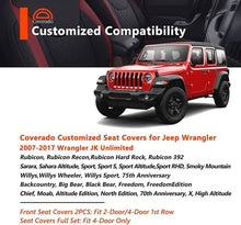 Load image into Gallery viewer, Coverado Seat Covers for 2007-2017 Jeep Wrangler JK JL 2-Door/4-Door Faux Leather Custom Fit