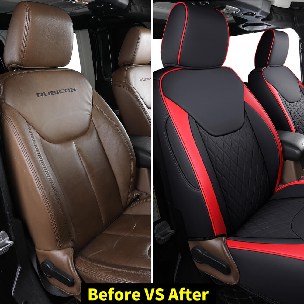 Coverado Seat Covers for 2007-2017 Jeep Wrangler JK JL 2-Door/4-Door Faux Leather Custom Fit