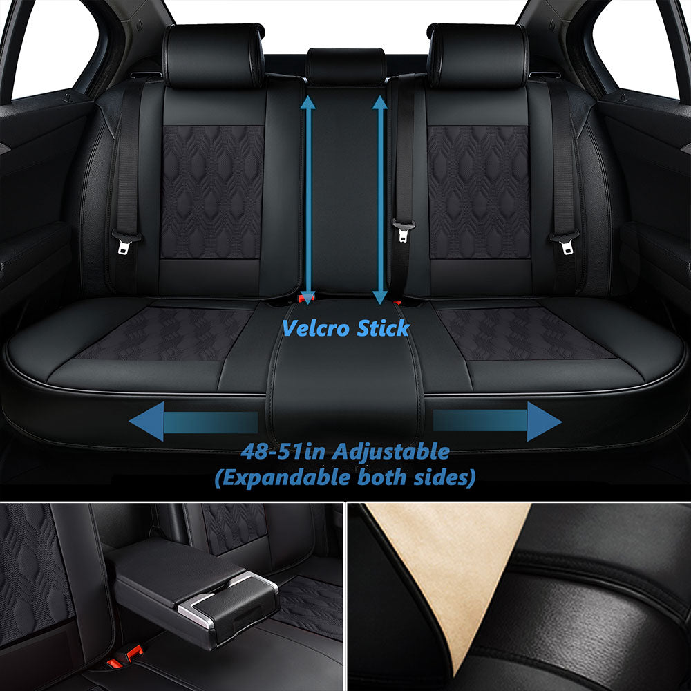 Coverado Full Car Seat Cover Sets Breathable Seat Cover Auto Fit Sedan Black 4
