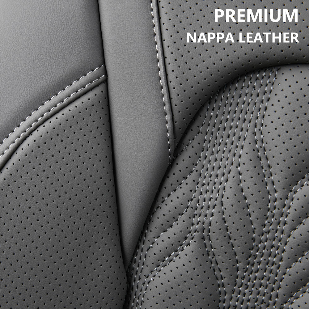 Coverado Car Seat Cover Full Set 5 SEATS Universal Seat Covers for Cars Premium Nappa Leather Auto Seat Cushions with Embossed Pattern Interior Access