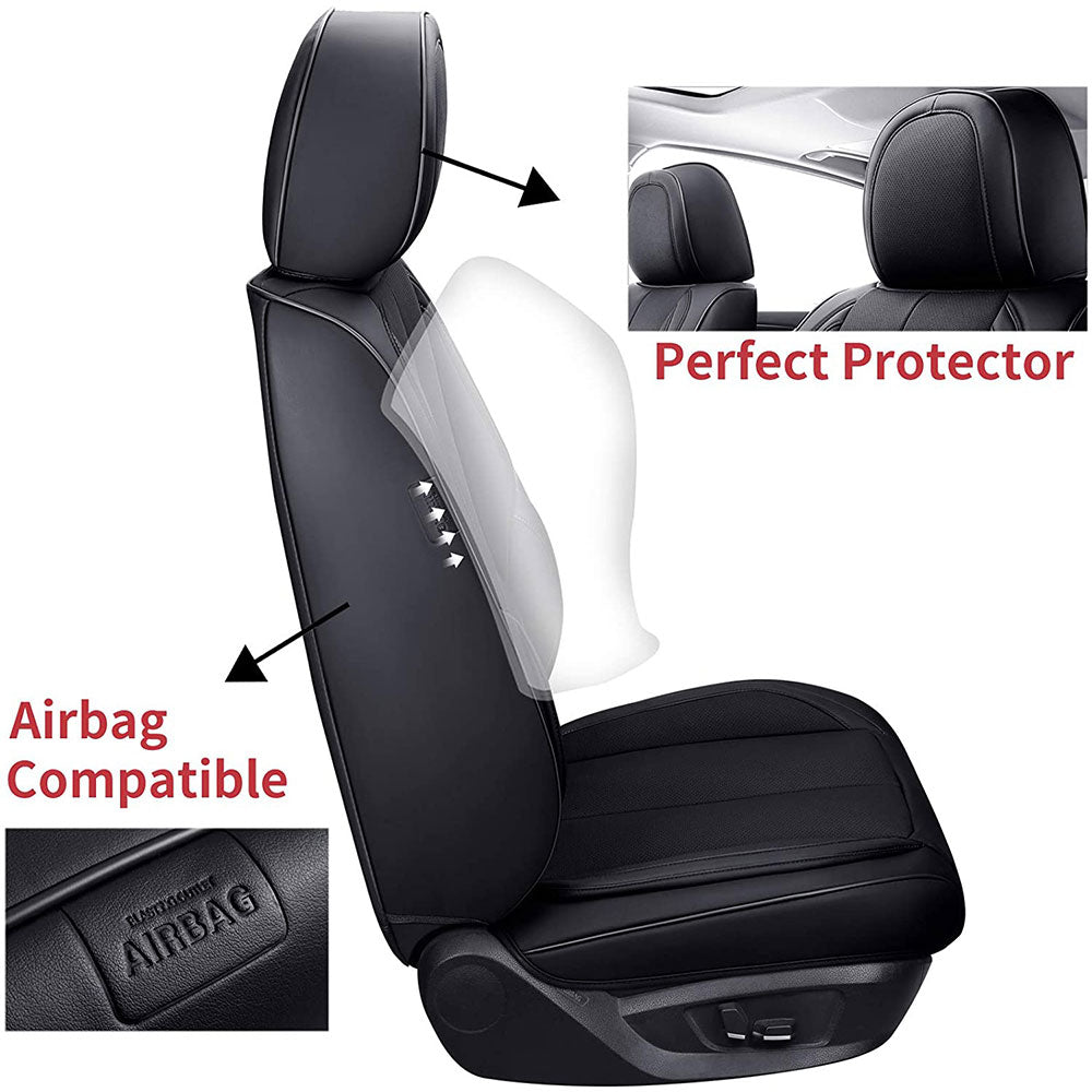Coverado Auto Seat Covers Set Black and Red Trim, 5 Seats Car Seat Covers  Full Set, Breathable Faux Leather Universal Seat Protectors Cushions, Auto