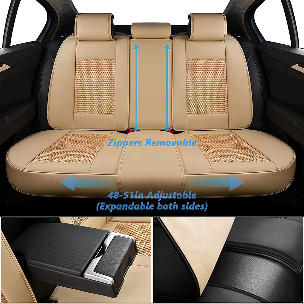Coverado Front and Back Seat Covers 5 Pieces, Breathable Leather Auto Seat Protectors Full Set, Universal Fit for Most Sedans SUV Pick-Up Truck, Beige