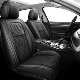 Coverado Front and Back Seat Covers Full Set 5 Seats Faux Leather & Woven Fabric Breathable Universal Fit